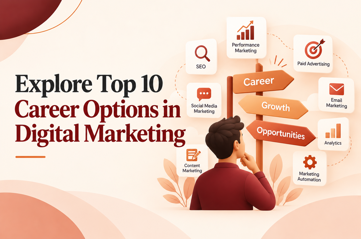Top 10 career options in digital marketing, including SEO, performance marketing, analytics and AI marketing